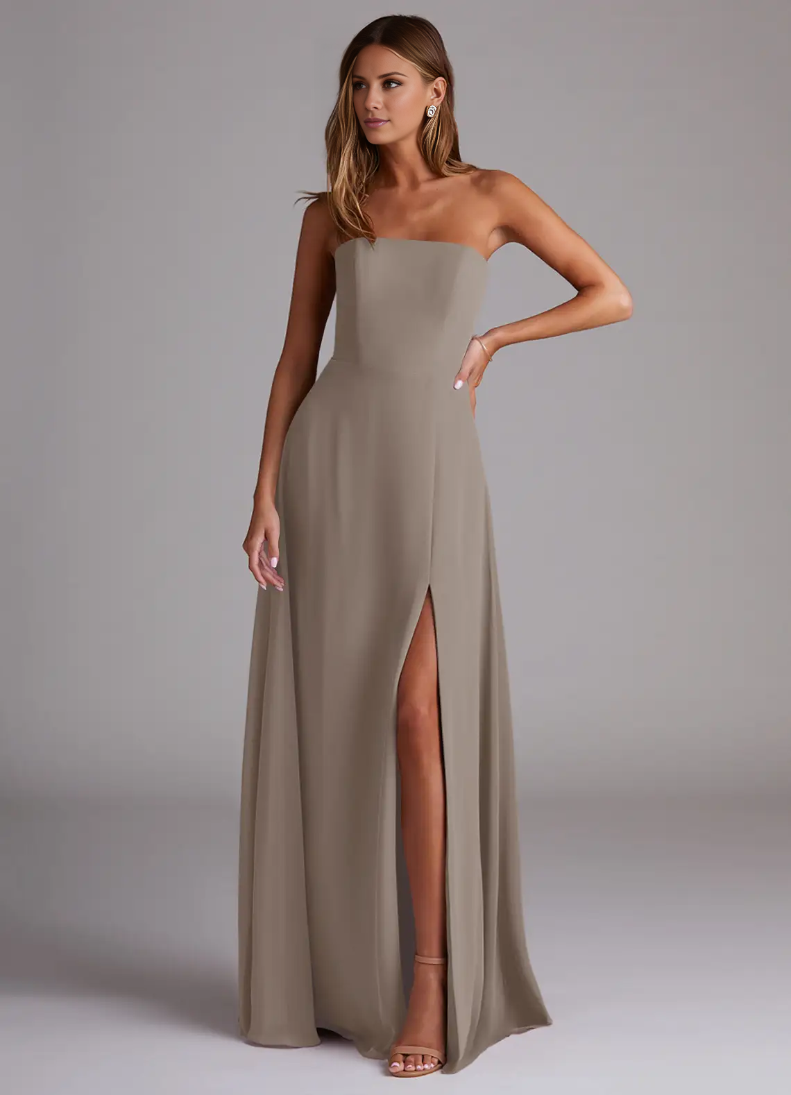 A-line side seam chiffon side slit and floor length bridesmaid dress - Dress