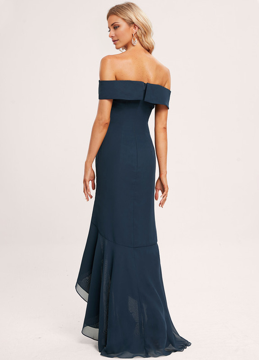 Trumpet/Mermaid Off-the-shoulder Asymmetric Ruffle Chiffon Bridesmaid Dress