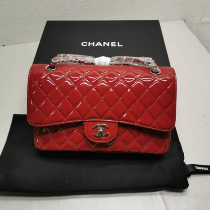 Chanel Medium Classic Double Flap Bag Patent Leather Red 26Cm