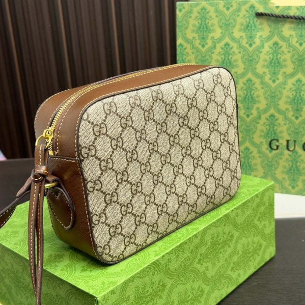 Gucci Horsebit 1955 Small Shoulder Bag Beige Ebony GG Supreme Canvas 22Cm