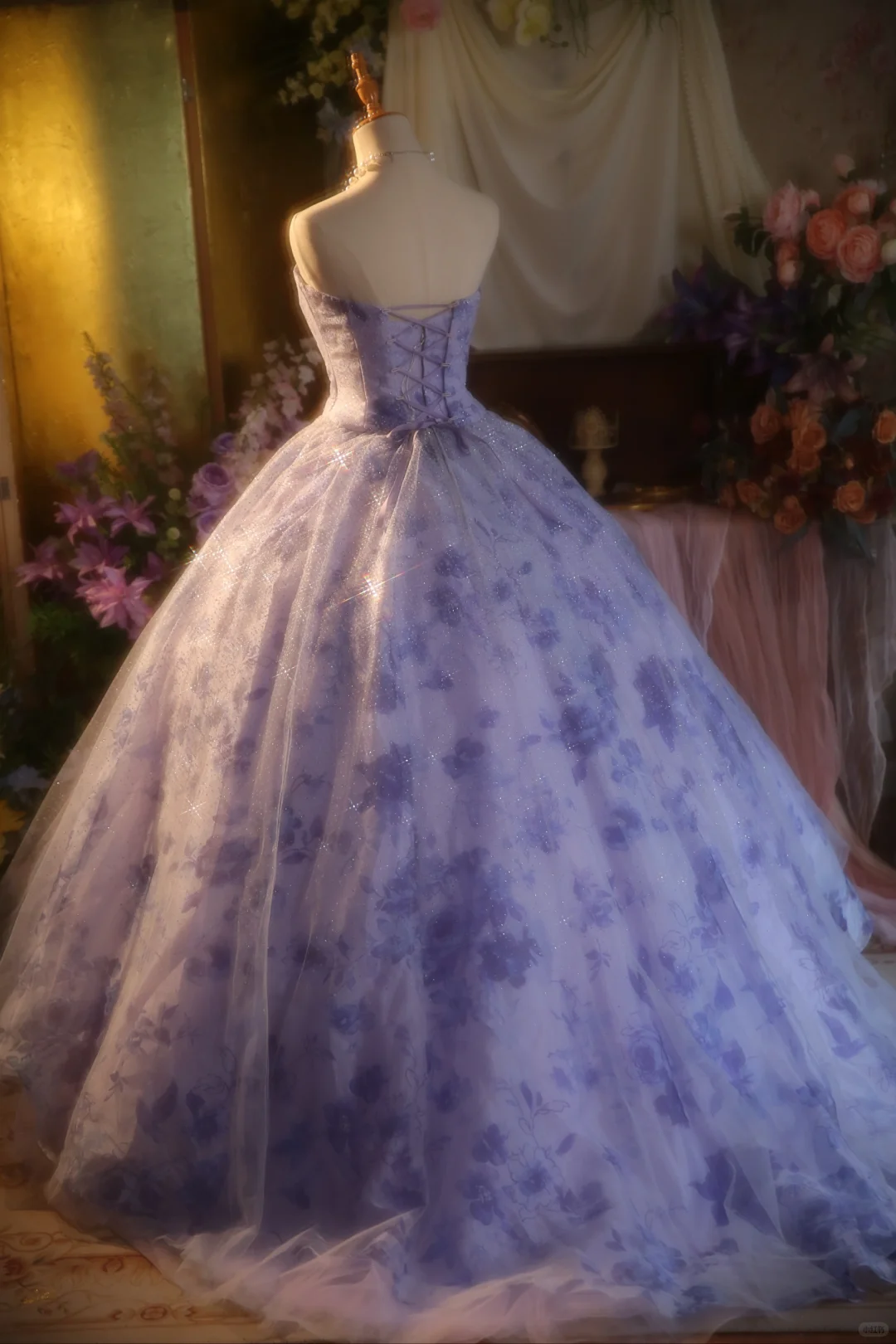 Gorgeous Lilac Floral Strapless Sparkling Tulle Formal Sweet 15 Quinceanera Ball Gown TP5516