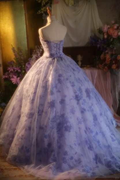 Gorgeous Lilac Floral Strapless Sparkling Tulle Formal Sweet 15 Quinceanera Ball Gown TP5516