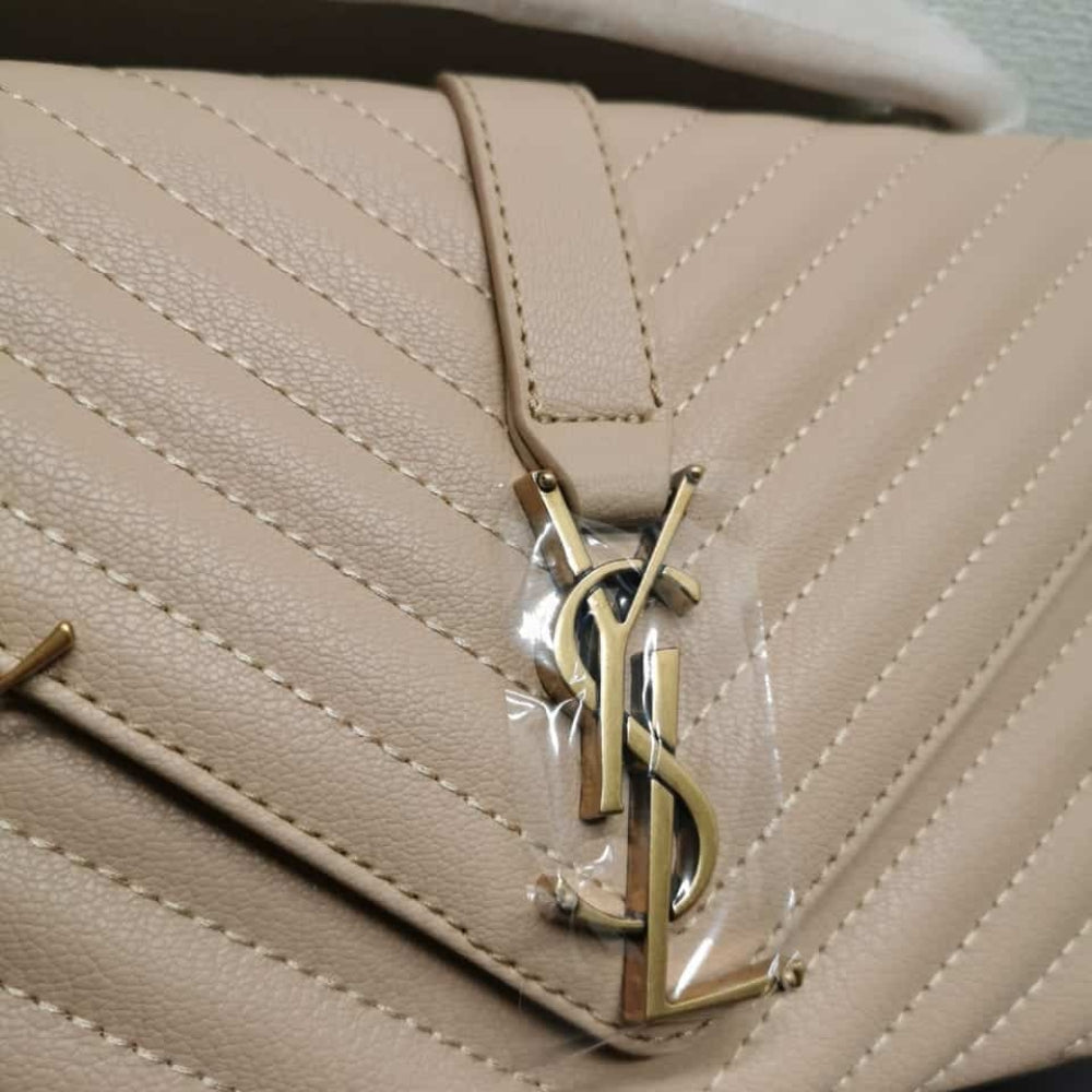 Saint Laurent College Large Chain Bag Beige 25Cm