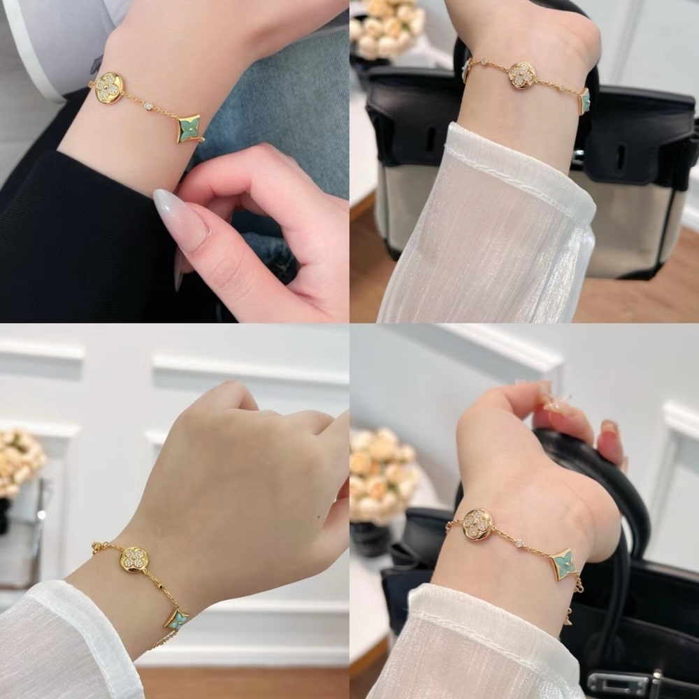 Louis Vuitton Color Blossom BB Bracelet Gold Tone With Blue Q05979