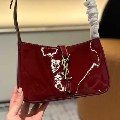 Saint Laurent Le 5 A 7 Patent Hobo Bag In Shiny Wine Red 25Cm