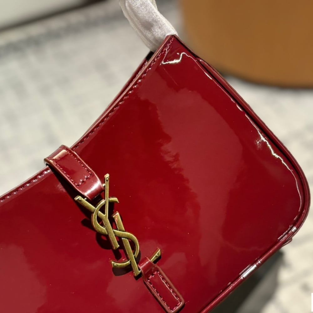 Saint Laurent Le 5 A 7 Patent Hobo Bag In Shiny Wine Red 25Cm