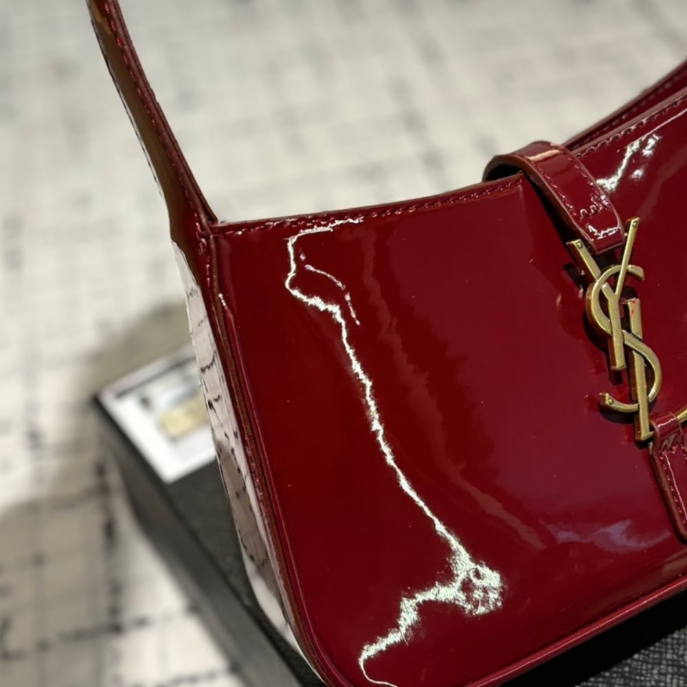 Saint Laurent Le 5 A 7 Patent Hobo Bag In Shiny Wine Red 25Cm