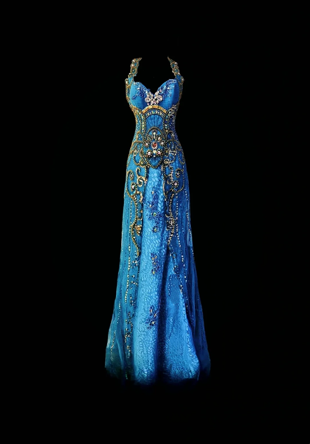 Blue Spaghetti Strap Beaded Elegant Luxury Prom Gown, Evening Formal Dress gh7327