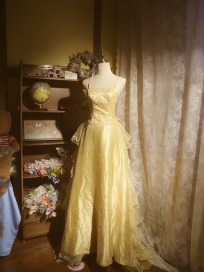 Yellow halter-neck backless fitted ball gown/bridal dress R7256
