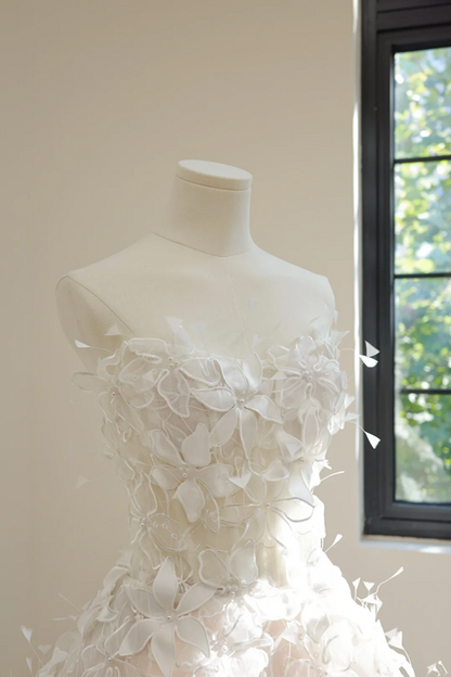 White strapless fitted waist slim-fitting ball gown/bridal dress R8439