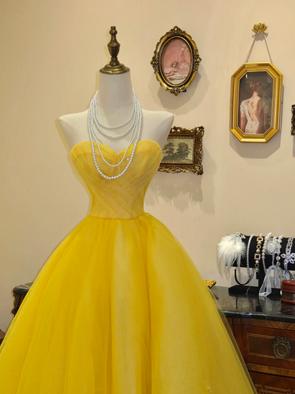 Yellow strapless fitted waist slim-fitting ball gown/bridal dress R7176
