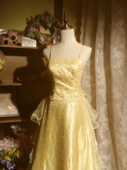 Yellow halter-neck backless fitted ball gown/bridal dress R7256