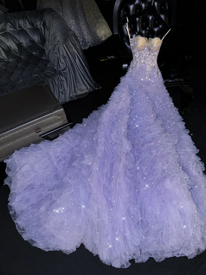 Light purple halter-neck fitted long ball gown/bridal dress R8780