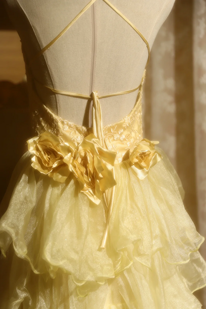 Yellow halter-neck backless fitted ball gown/bridal dress R7256