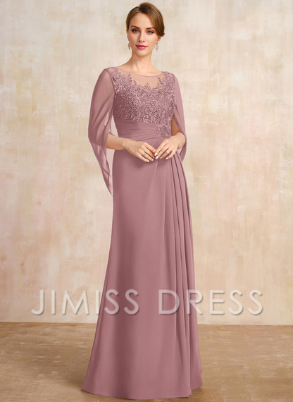 A-shaped Scoop Illusion floor lace chiffon with sequins and pleats, mother of the bride dress