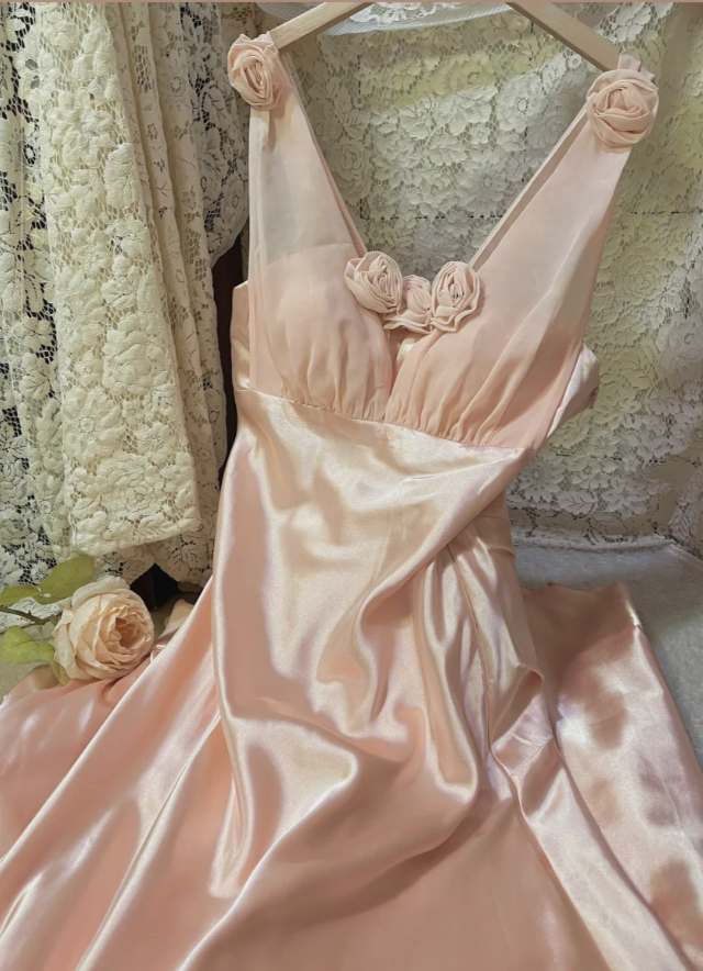 Pretty Pink V Neck Satin Mermaid Long Wedding Guest Dress Formal Birthday Prom Dress Party Gown