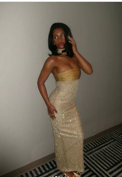 Enchanting Shiny Sequin Strapless Sheath Long Prom Dress Evening Dress TP4319