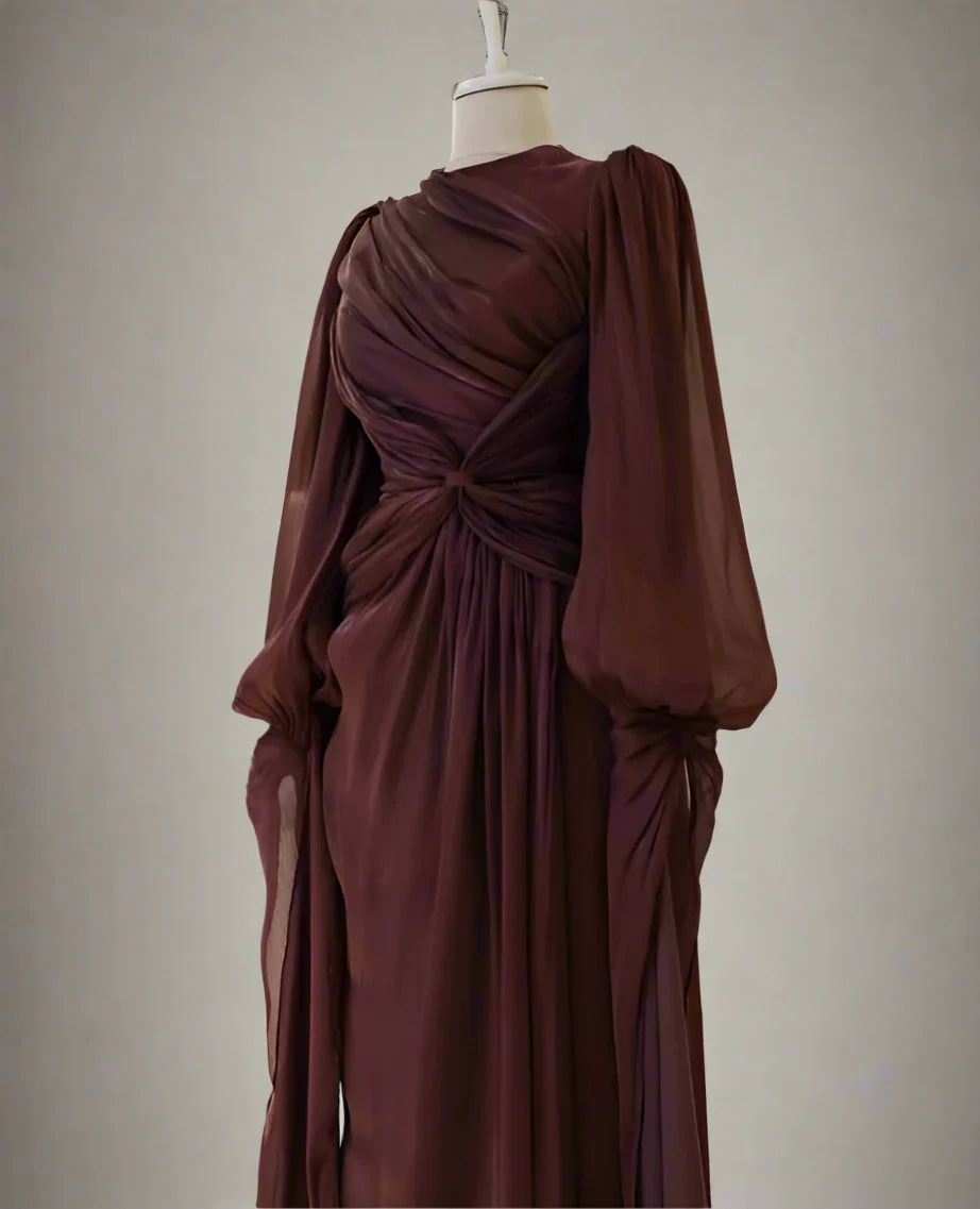 Burgundy Long Sleeve Evening Dress A-Line Prom Gown Party Dress gh4317
