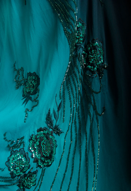 Vintage Spaghetti Straps Ombre Green Chiffon Beaded Evening Dress Mermaid Long Prom Gown