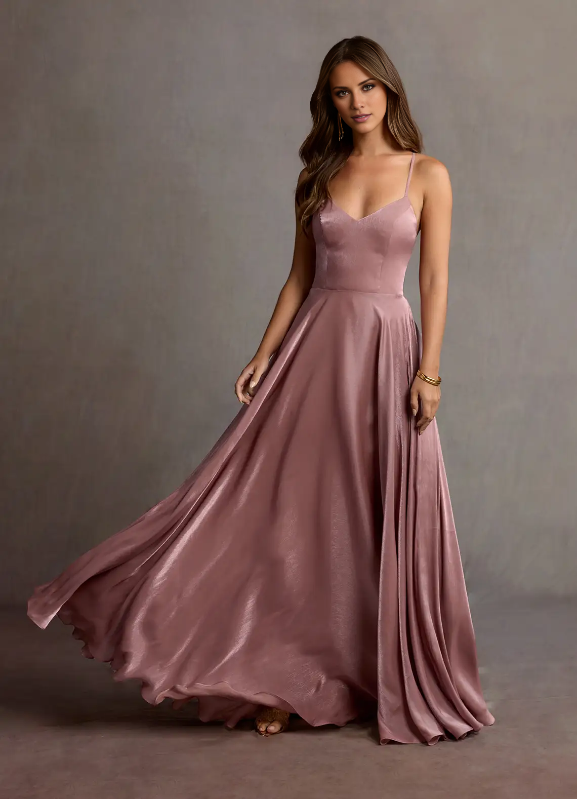 slim shoulder strap V-neck backless side slit and floor length Prom dress