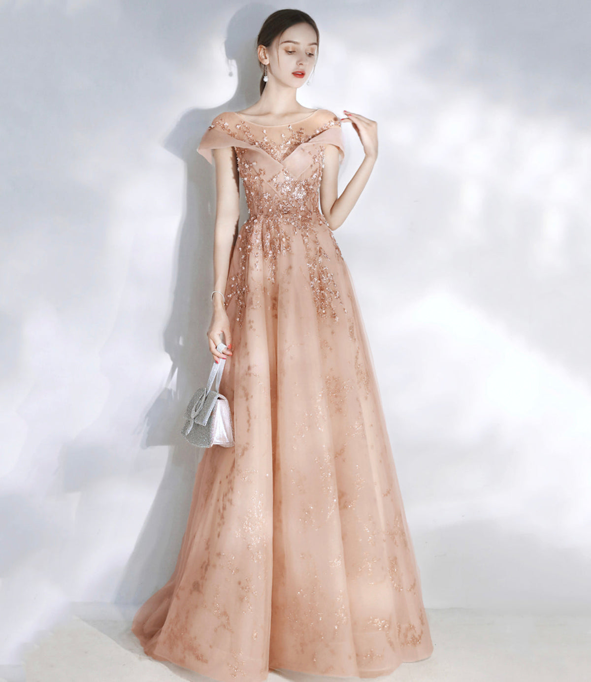 Stylish tulle sequins long prom dress evening dresses  10469