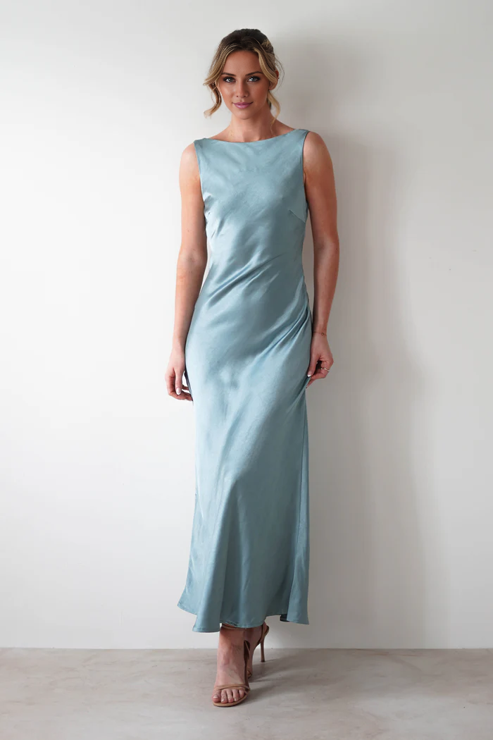 Ship neck backless shoulder strap satin long Prom dress - Dress