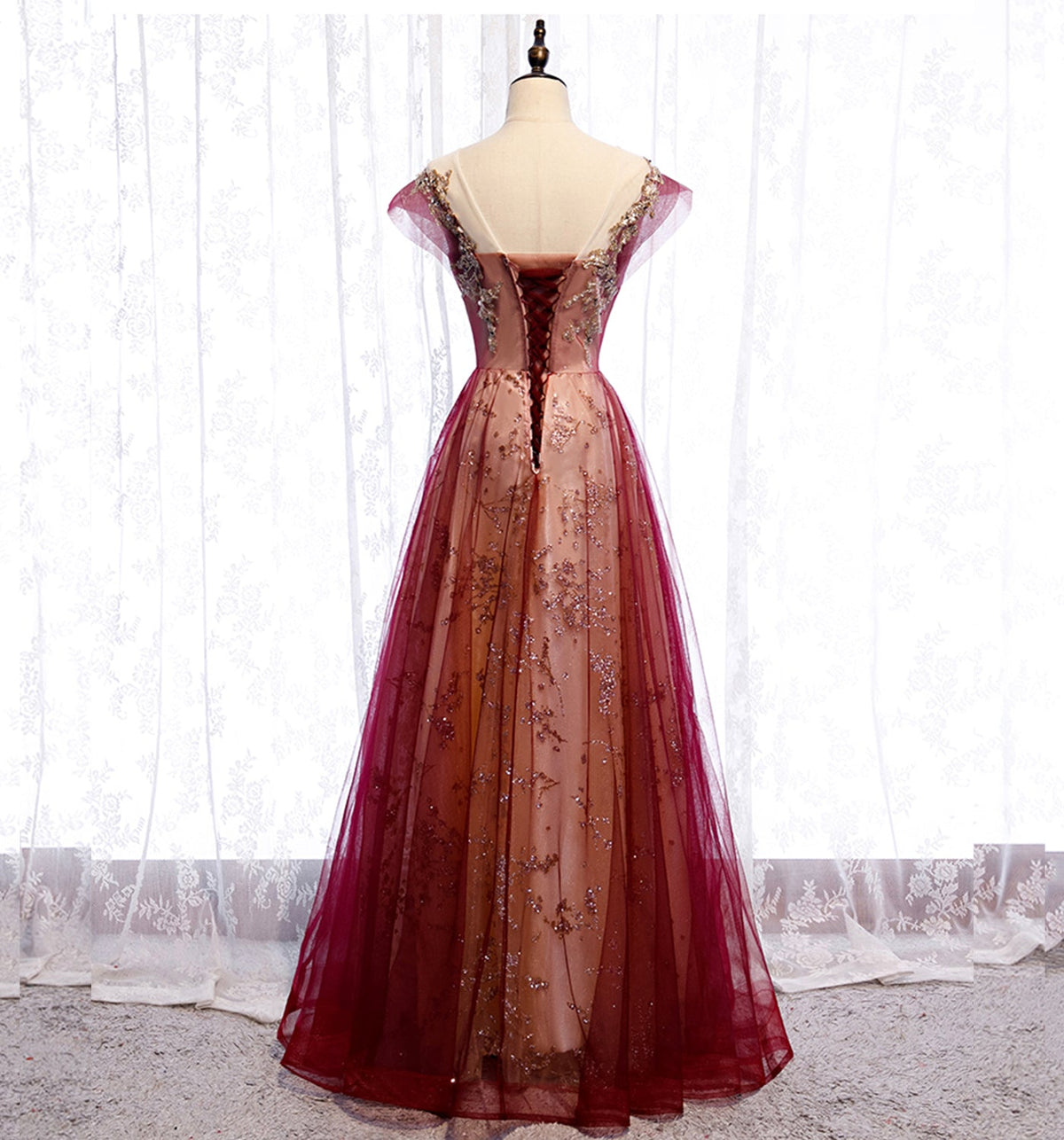 Stylish tulle sequins long prom dress evening gown  10003
