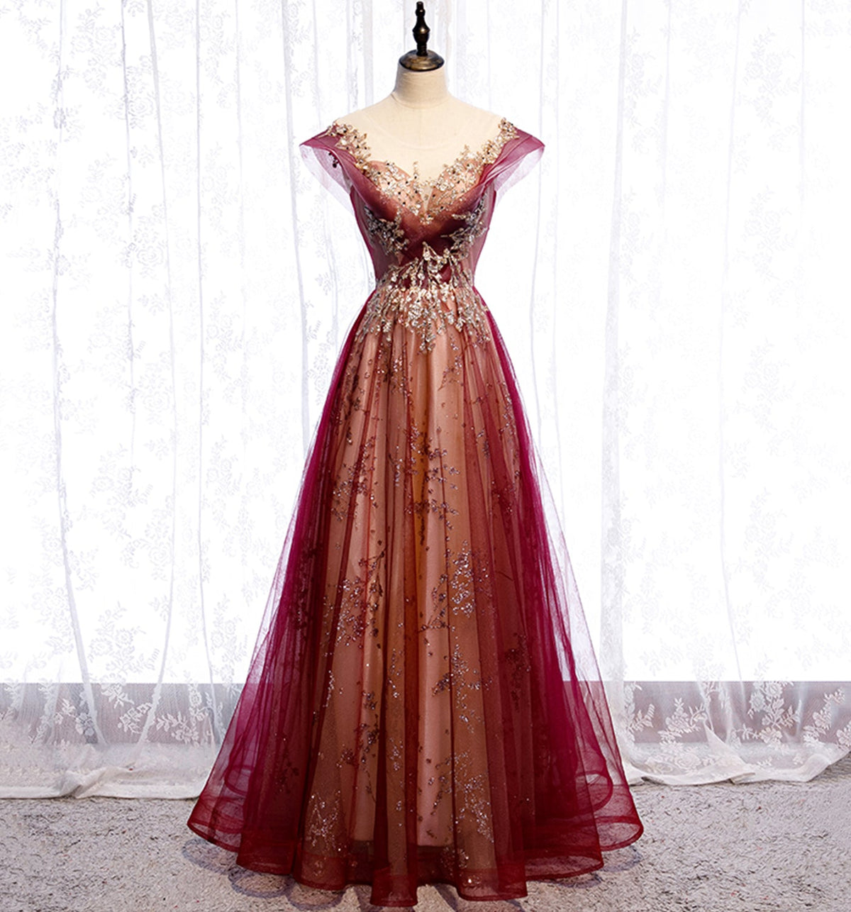 Stylish tulle sequins long prom dress evening gown  10003