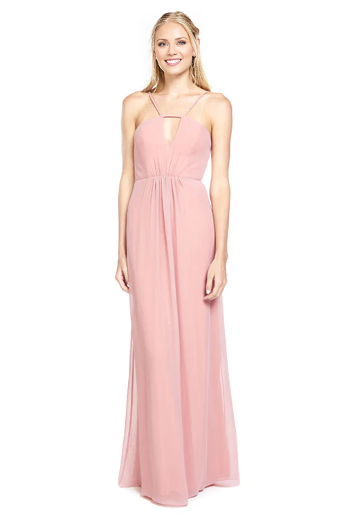 off shoulder collar sleeveless thin shoulder strap backless and floor length Prom dress