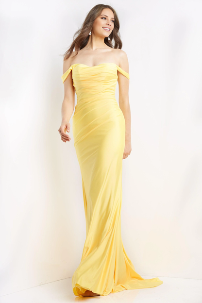 off shoulder chicken heart neckline sleeveless and floor length Prom dress