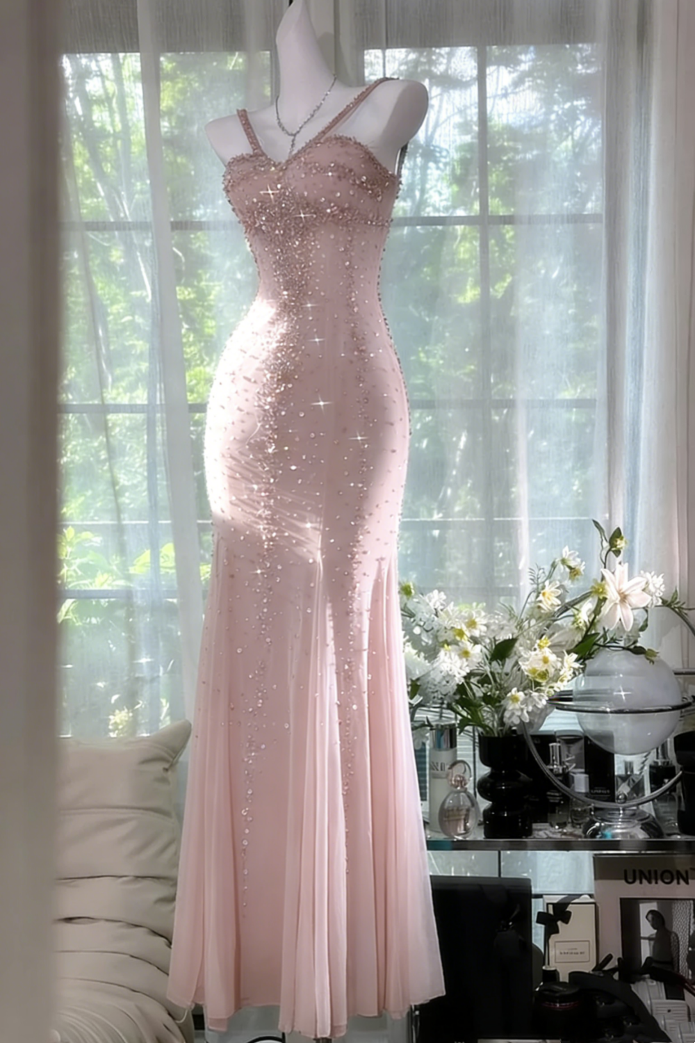 Girlhomeshops-Blue gorgeous exquisite beaded long chiffon Prom dress evening dress party dress gh5162