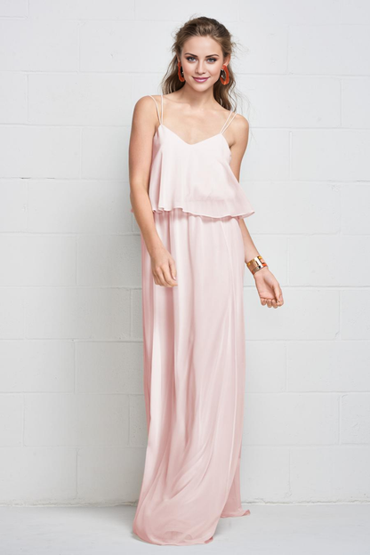 off shoulder collar thin shoulder straps sleeveless backless and floor length evening dress