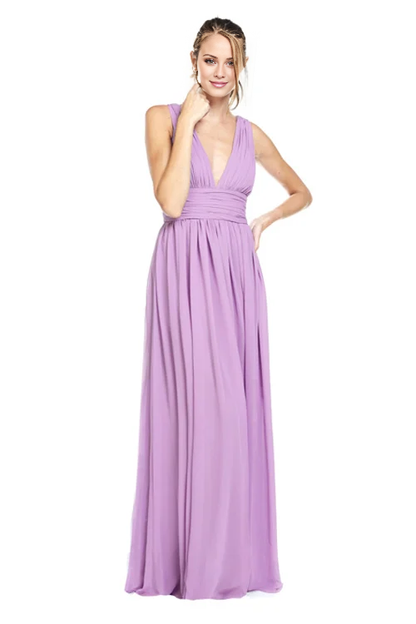 deep V-neck sleeveless backless and floor length Prom dress
