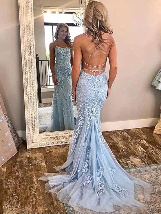 Mermaid Sleeveless Off-the-Shoulder Sweep/Brush Train With Lace Tulle Prom Dresses
