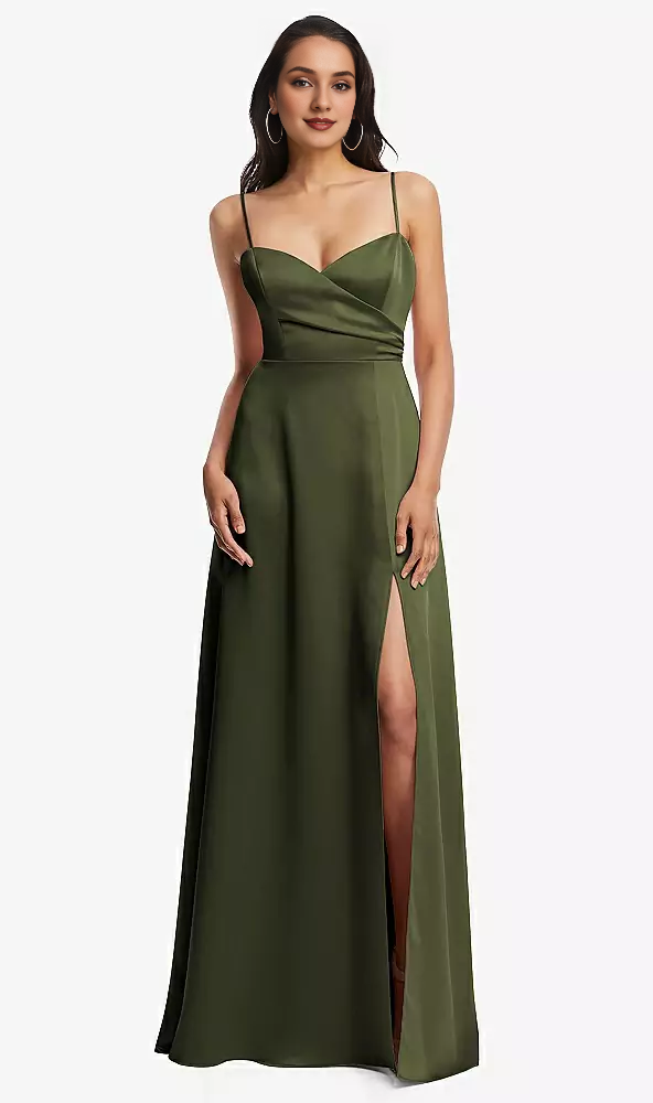 Adjustable shoulder strap A-line imitation wrap body length Prom dress