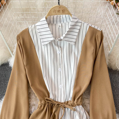 Simple A Line Striped Shirt Dress  10771