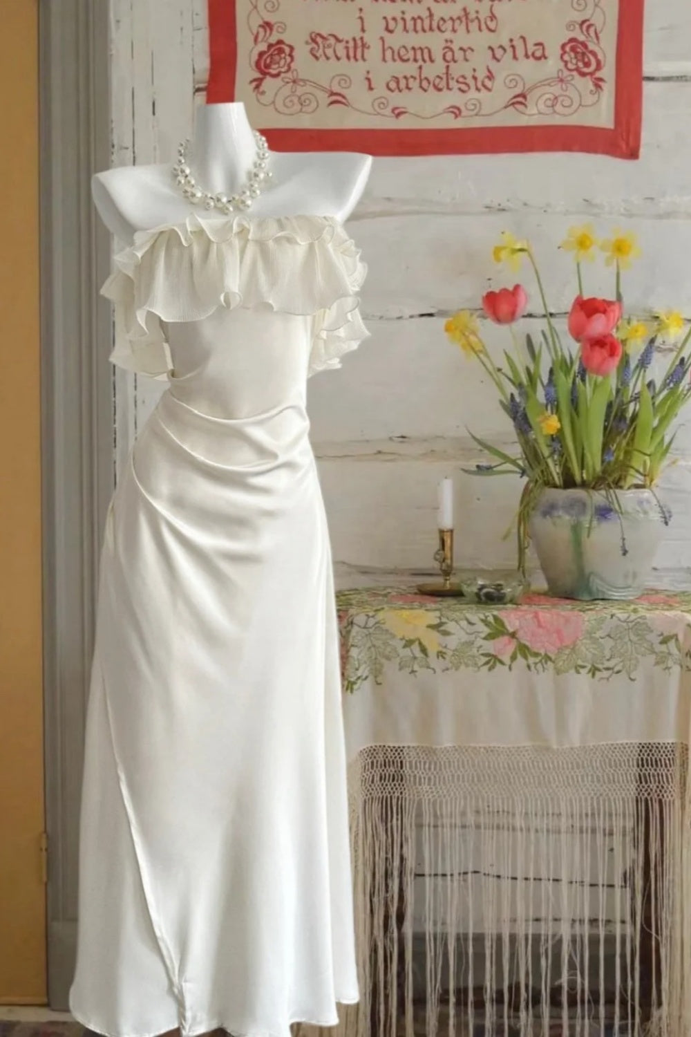girlhomeshops--White Ruffled Long Chiffon Homecoming Dress gh5697