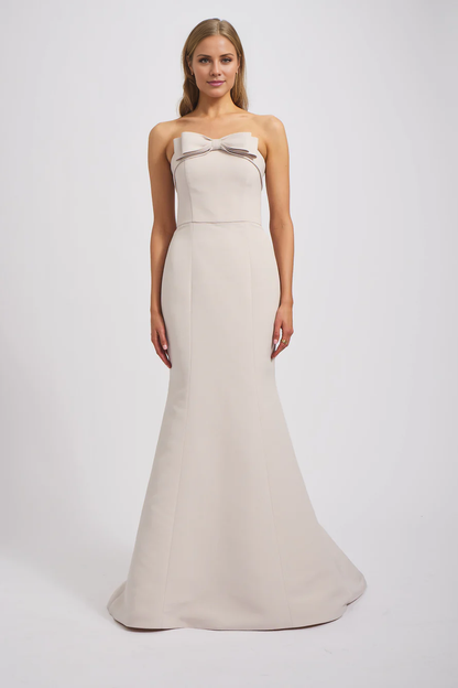 off shoulder collar sleeveless strapless backless and floor length Prom dress