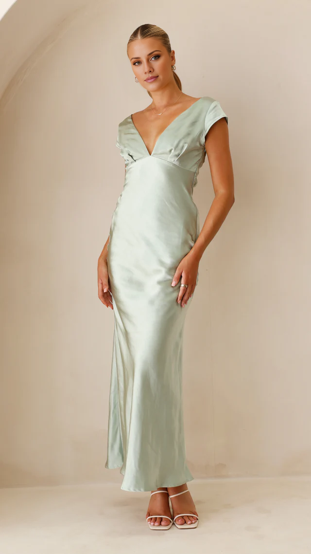 straight V-neck short sleeved and floor length Prom dress