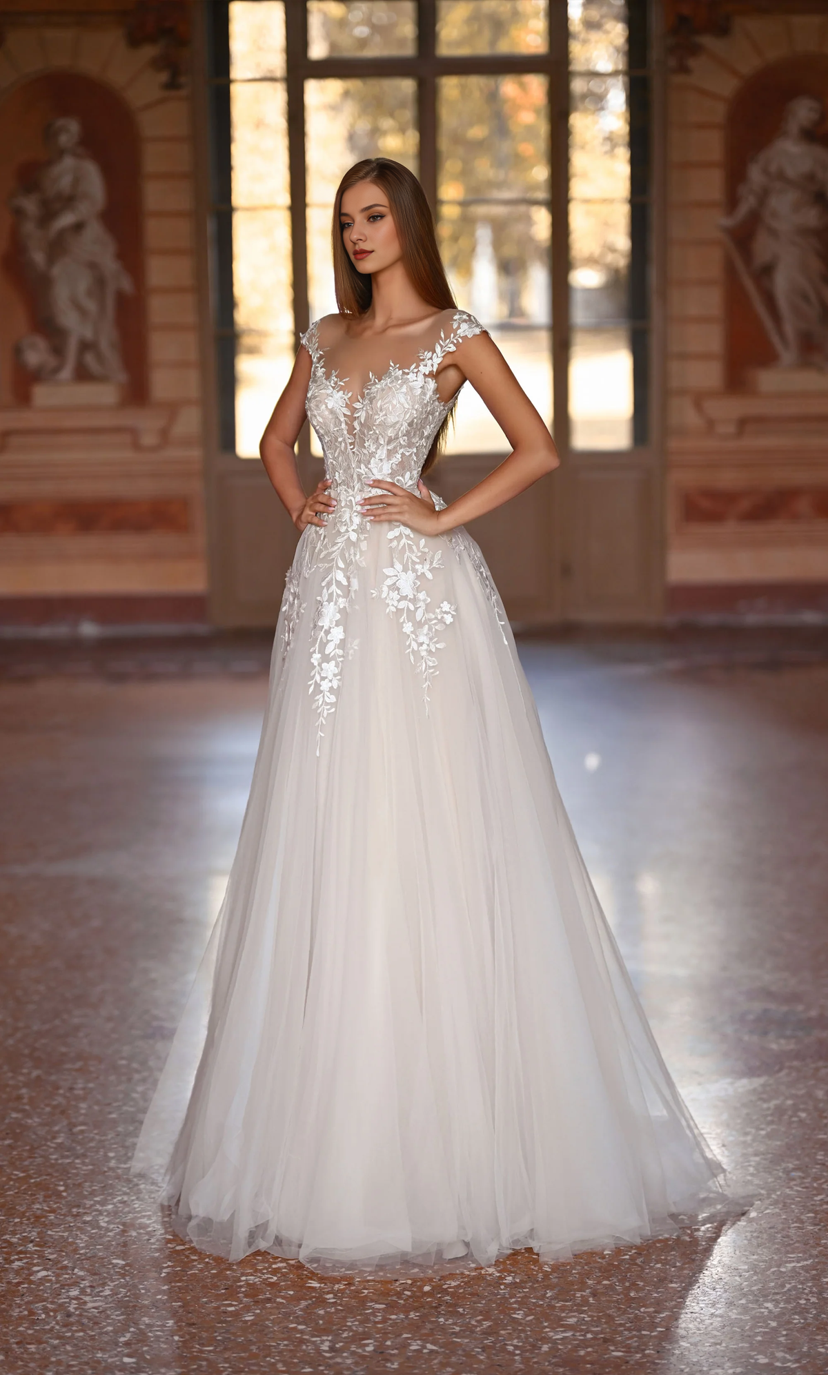 Thin gauze lace deep V-neckline V-shaped illusion tight corset bead decoration wedding dresses