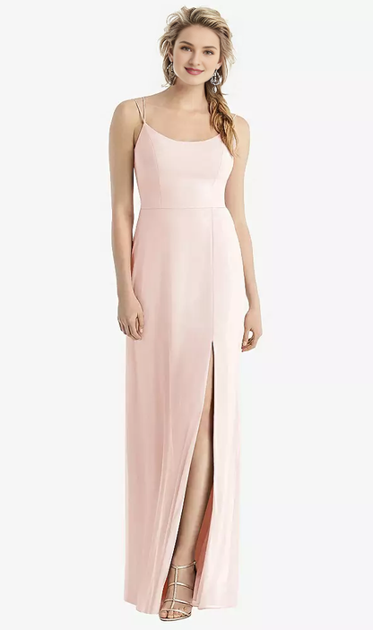 Side slit back shoulder strap with extra long Prom dress