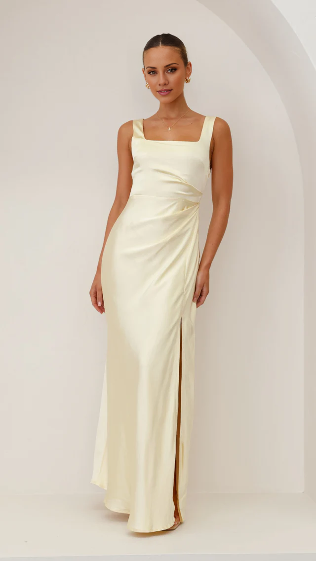 square neckline satin backless side slit long Prom dress