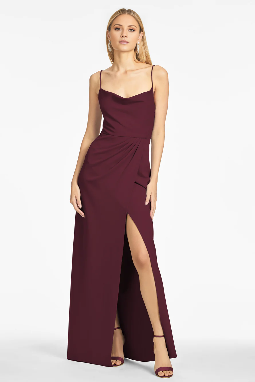 square neckline off shoulder sleeveless thin shoulder strap backless side slit and floor length Prom dress