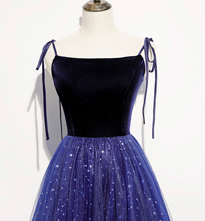 Blue tulle sequins long prom dress evening dress  8463