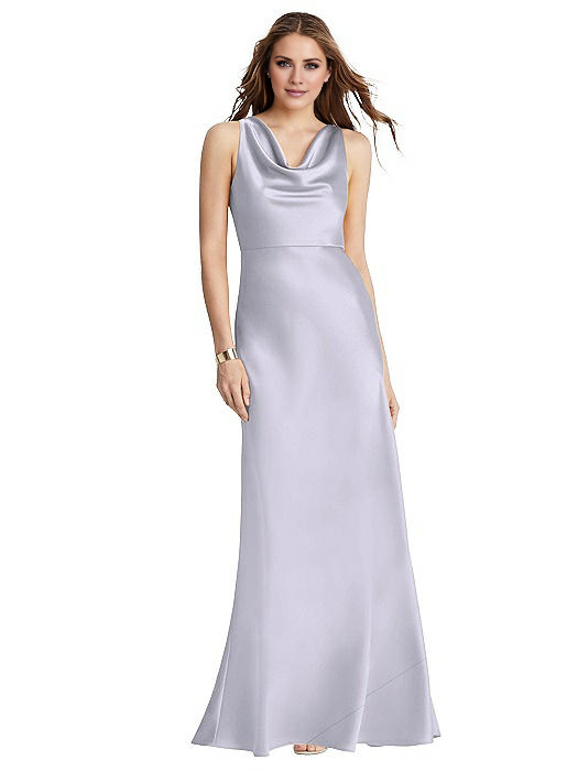 collar sleeveless satin and floor length Prom dress