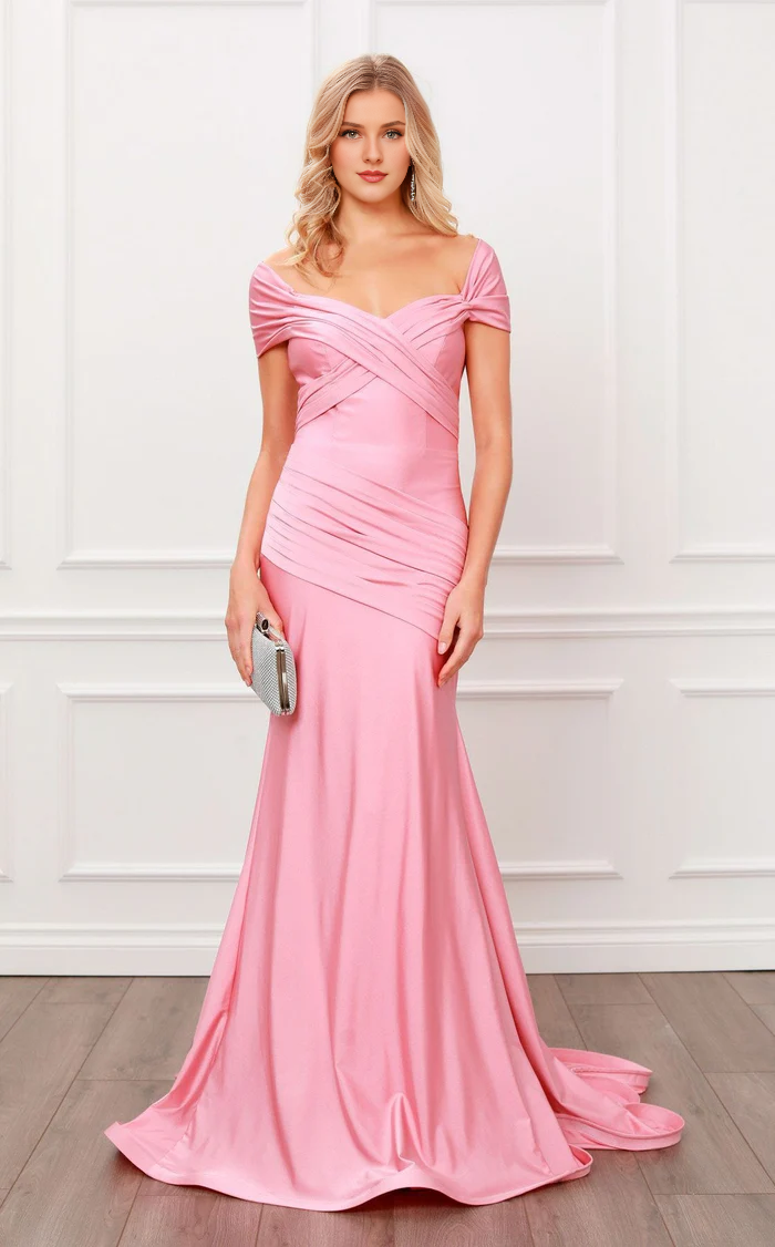 Mermaid short sleeved backless tight corset and floor length evening gown