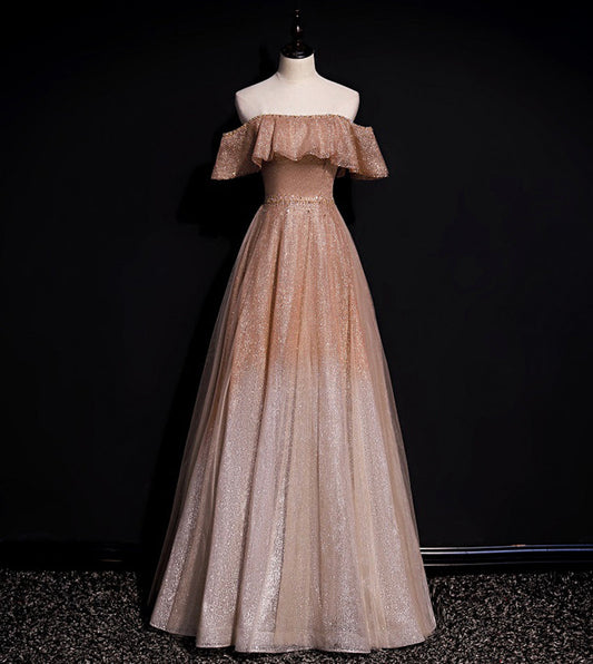 A line tulle sequins long prom dress evening dress  8541