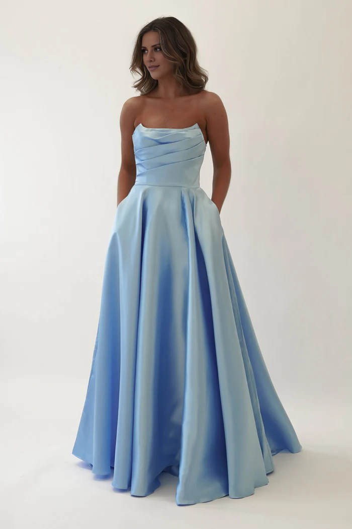 Off shoulder satin backless side slit long Prom dress - Dress