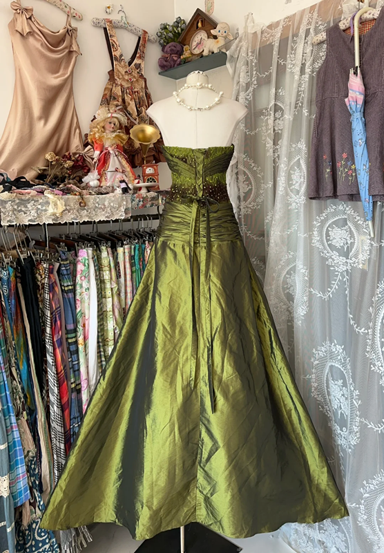 Dark green strapless A-line long ball gown R6326