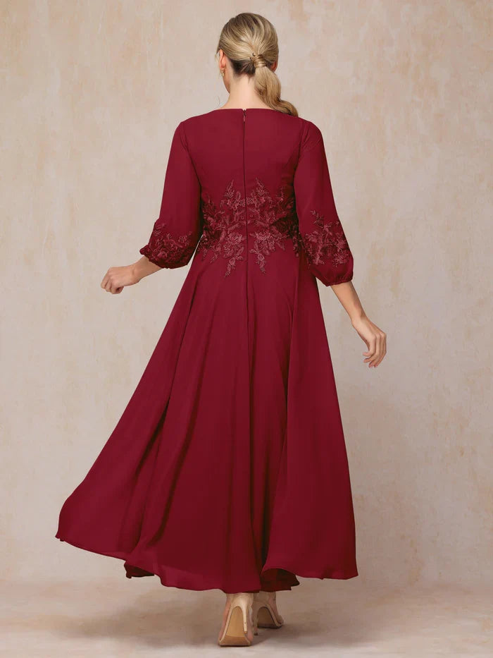 Long sleeved decal and ankle chiffon mother of the bride dress